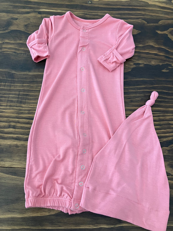 Kickee Pants Solid Layette Gown Converter & Single Knot Hat Set (Newborn)