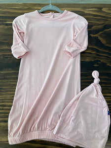 Kickee Pants Solid Layette Gown & Single Knot Hat Set (0-3m)