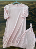 Kickee Pants Solid Layette Gown & Single Knot Hat Set (0-3m)