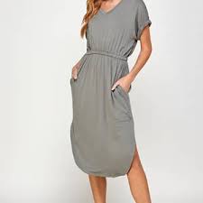 V Neck Comfy Dress - Olive/Grey