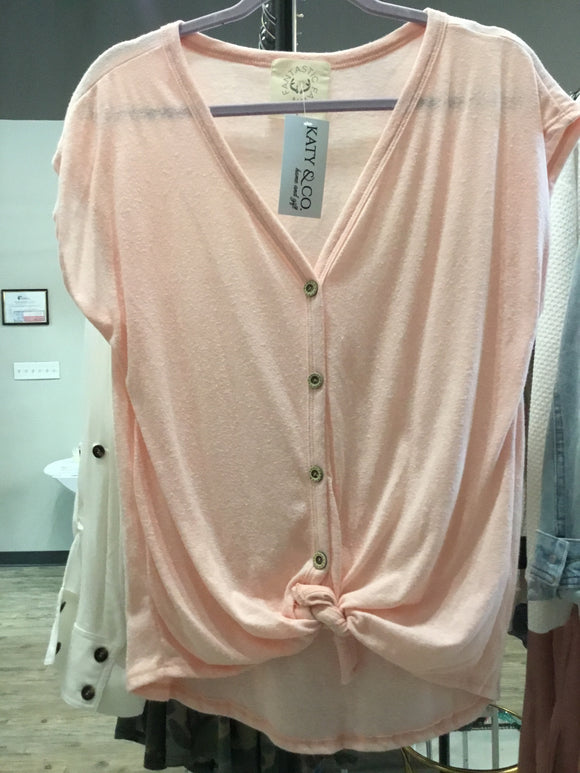 Button Top with Self Tie Front in Peach