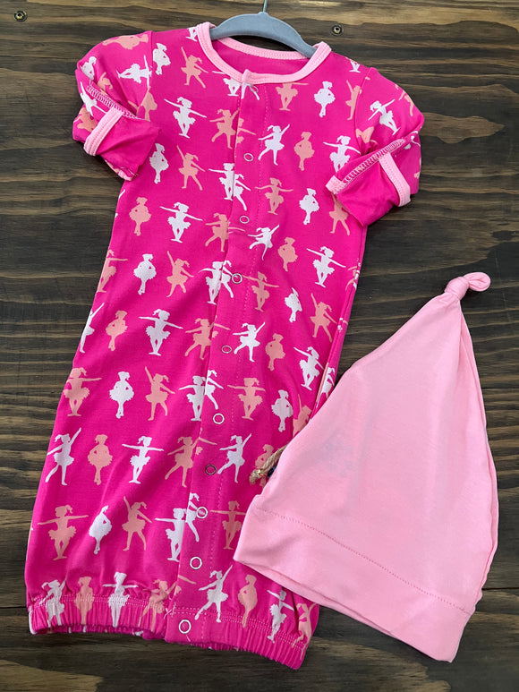 Kickee Pants Print Layette Gown Converter & Single Knot Hat Set (Newborn)