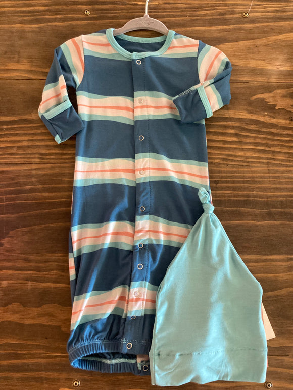 Kickee Pants Print Layette Gown Converter & Single Knot Hat Set (0-3m)