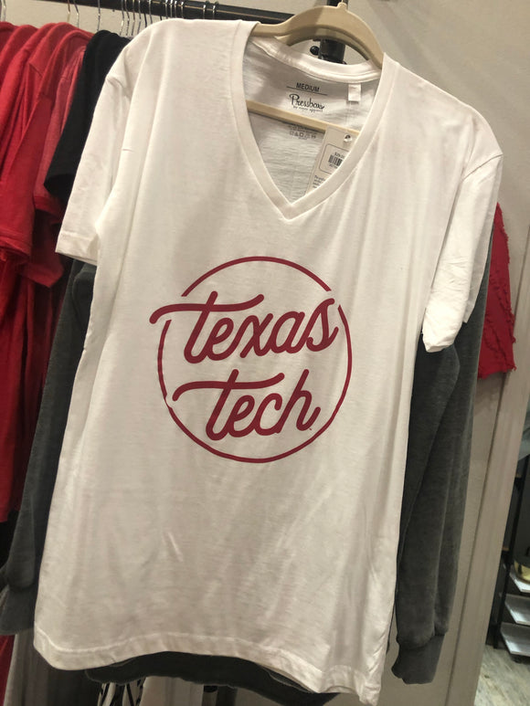 Texas Tech V-Neck Tee White with Red Roxy Script