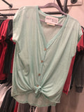 Button Top with Self Tie Front in Mint