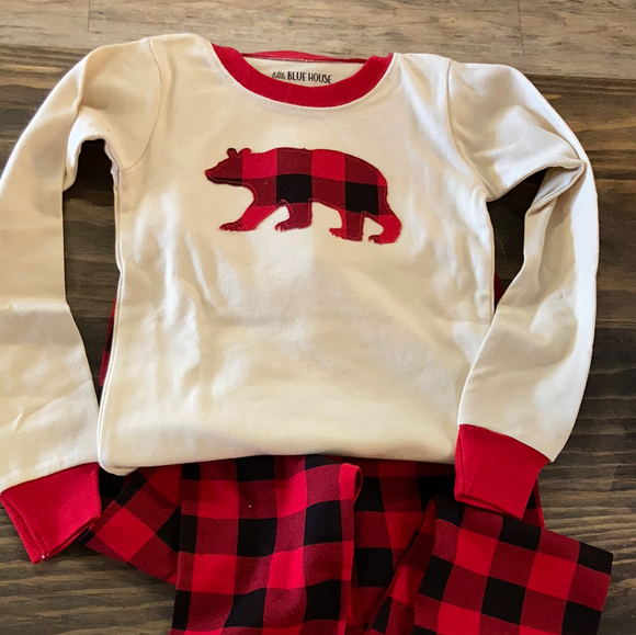 LBH Kids PJ Set - Buffalo Plaid with Bear Top (Applique)