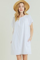 Washed Cotton-Linen Ruffle Sleeve Shift Dress