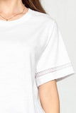 Washed Cotton Slub Top with Lace Detailed Sleeve