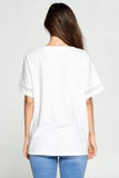Washed Cotton Slub Top with Lace Detailed Sleeve